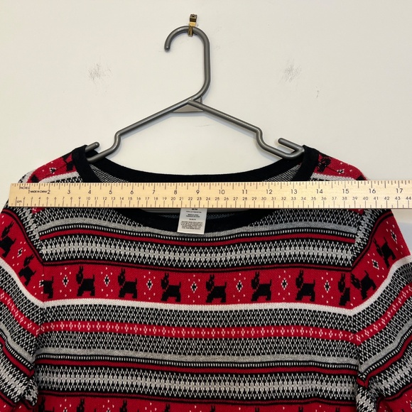 Karen Scott Red Nordic Fair Isle Print Pullover Sweater Scottie Dog Sz Medium - Picture 9 of 11